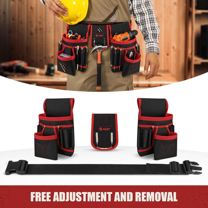 UUP Magnetic Tool Belt for Men, 26 Pockets Heavy Duty Tool Pouch, Magnet Holster Nail Utility Toolbelt Detachable Adjustable Waist Holder, Handyman Contractor Mechanic Plumber Roofer Valentine's Gift -Red - Image 5